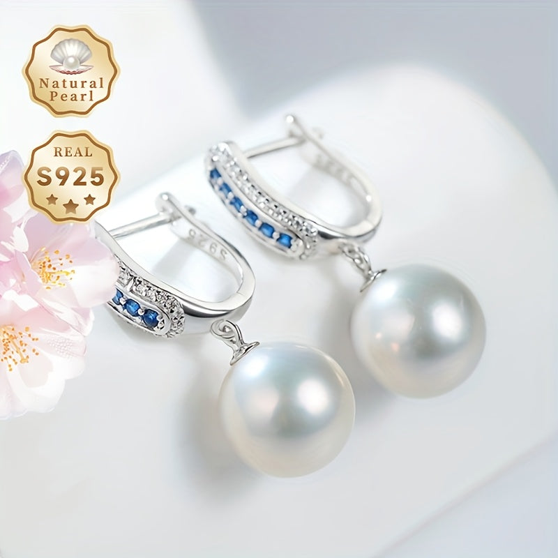 Yueying Gift Box: A must-have pair of 11-12mm large grain, strong light, micro-flawless round natural freshwater pearl dangle earrings for women's fashion. Made with S925 silver, these earrings come in a beautiful gift box. Please note that due to the