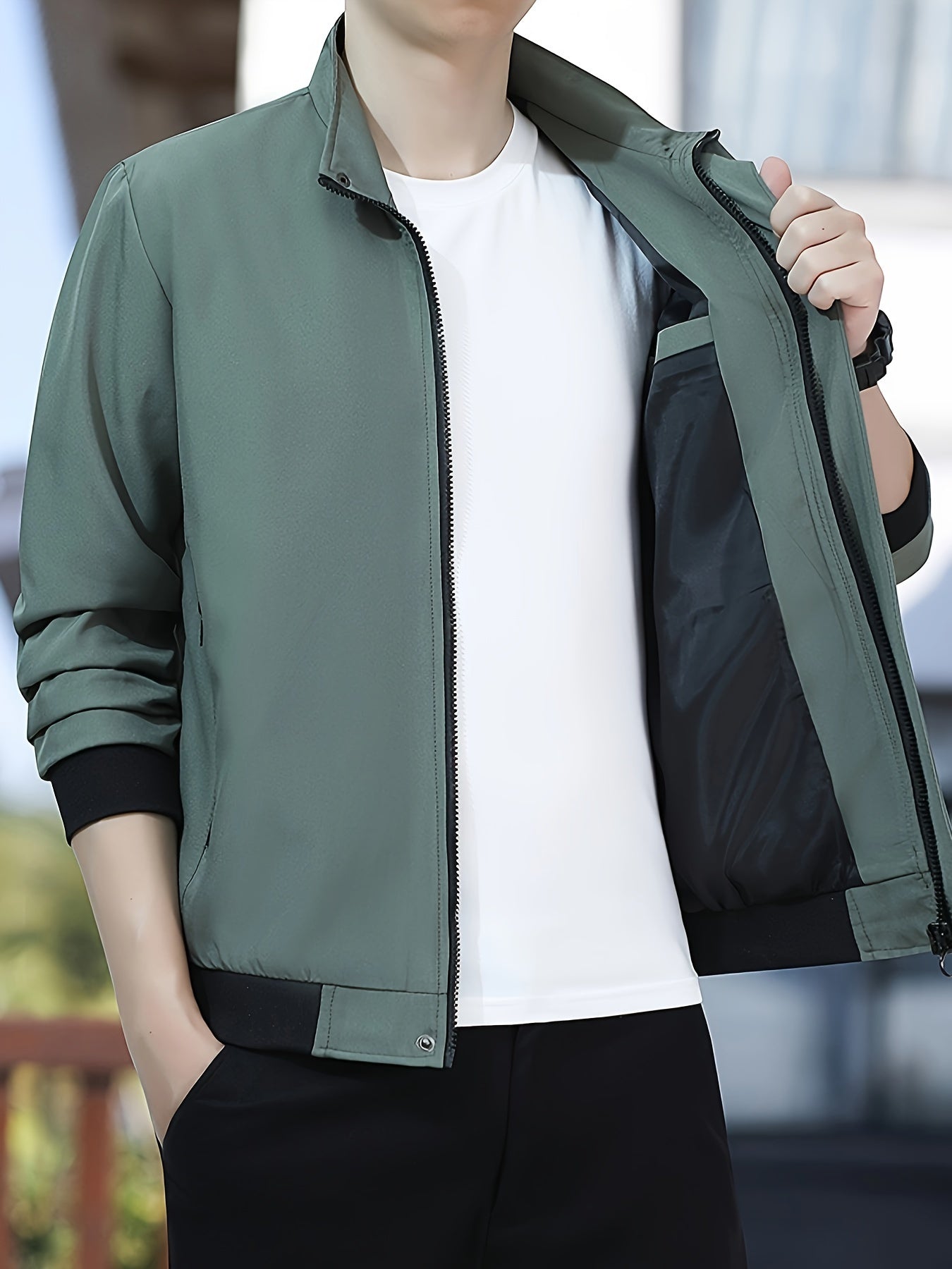 Casual zip up jacket with chic stand collar, for men.