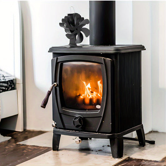 Premium 6-Blade Fireplace Fan - Provides Quiet and Efficient Heat Distribution for Wood and Log Burners, No Electricity Required, Vertical Design, Wooden Combustion, Ideal for Home Use