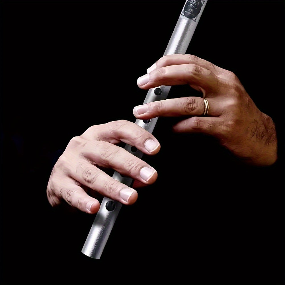 Beginner-friendly Irish tin whistle in C/D key, aluminum alloy with golden finish, straight vertical wind instrument.