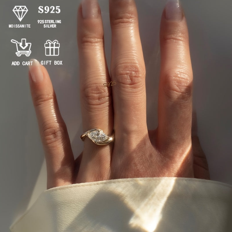 One piece of a 3G hypoallergenic S925 silver marquise Moissanite ring, featuring a 2-carat stone and a high-grade French line twist design. Perfect for both women and men to present to their wives as a marriage proposal, engagement, or wedding ring.