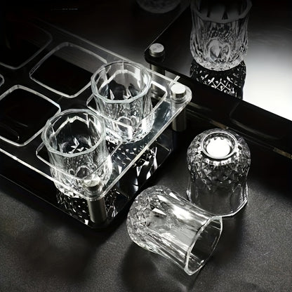 Set of 6 50ml diamond-cut glass shot glasses, perfect for family gatherings at the bar or KTV. Hand wash only.