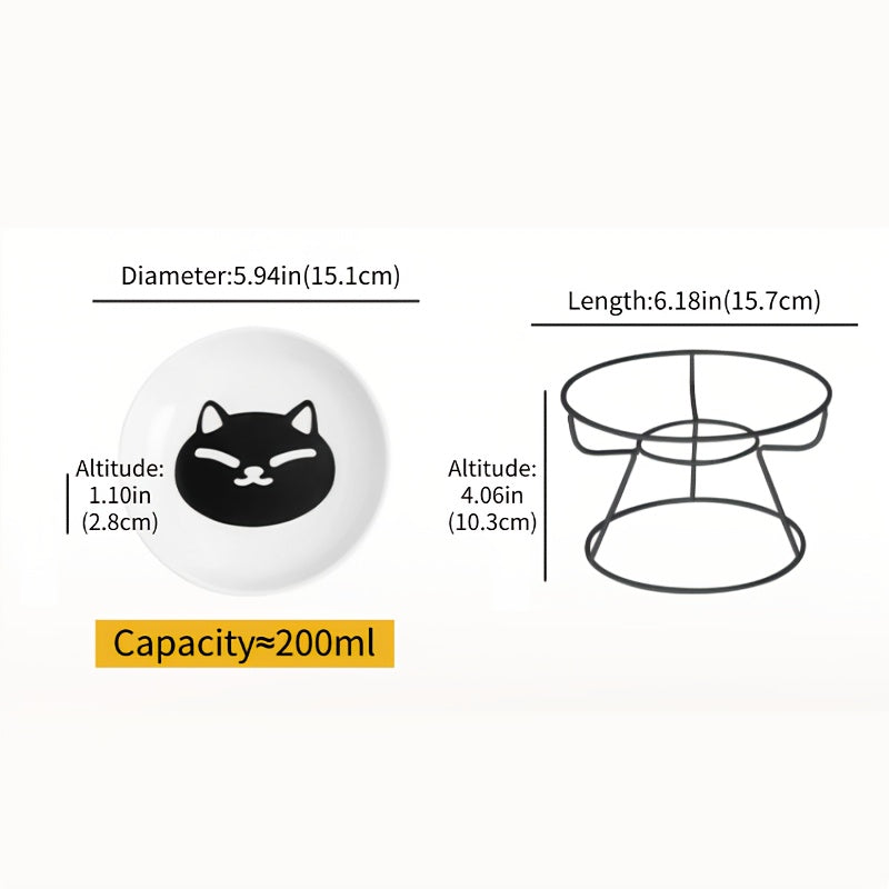 Pack of 2 includes 1pc Shelf + 1pc Bowl Ceramic Cat High Table Bowl with Cartoon Pattern. Health-conscious design suitable for pet feeding at home.