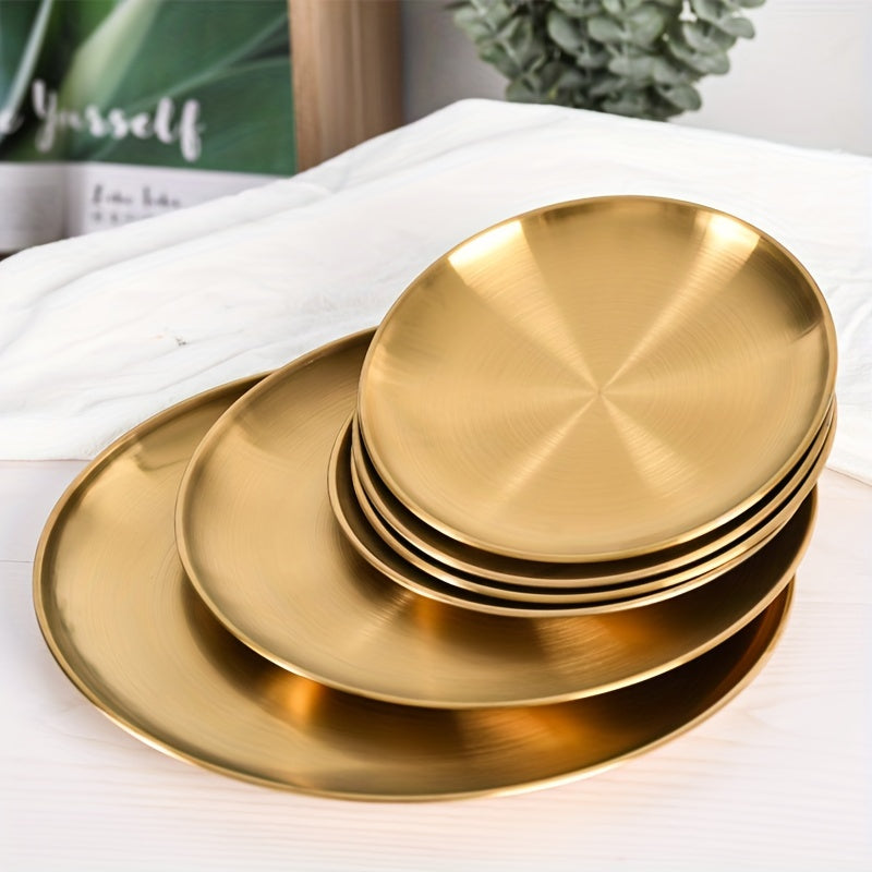 Multipurpose Stainless Steel Serving Platter in Elegant Gold Finish - Suitable for Pizza, Desserts, Steak, and More - Great for Holiday Gatherings - Round Tray for Home, Kitchen, or Restaurant - Safe for Serving Food