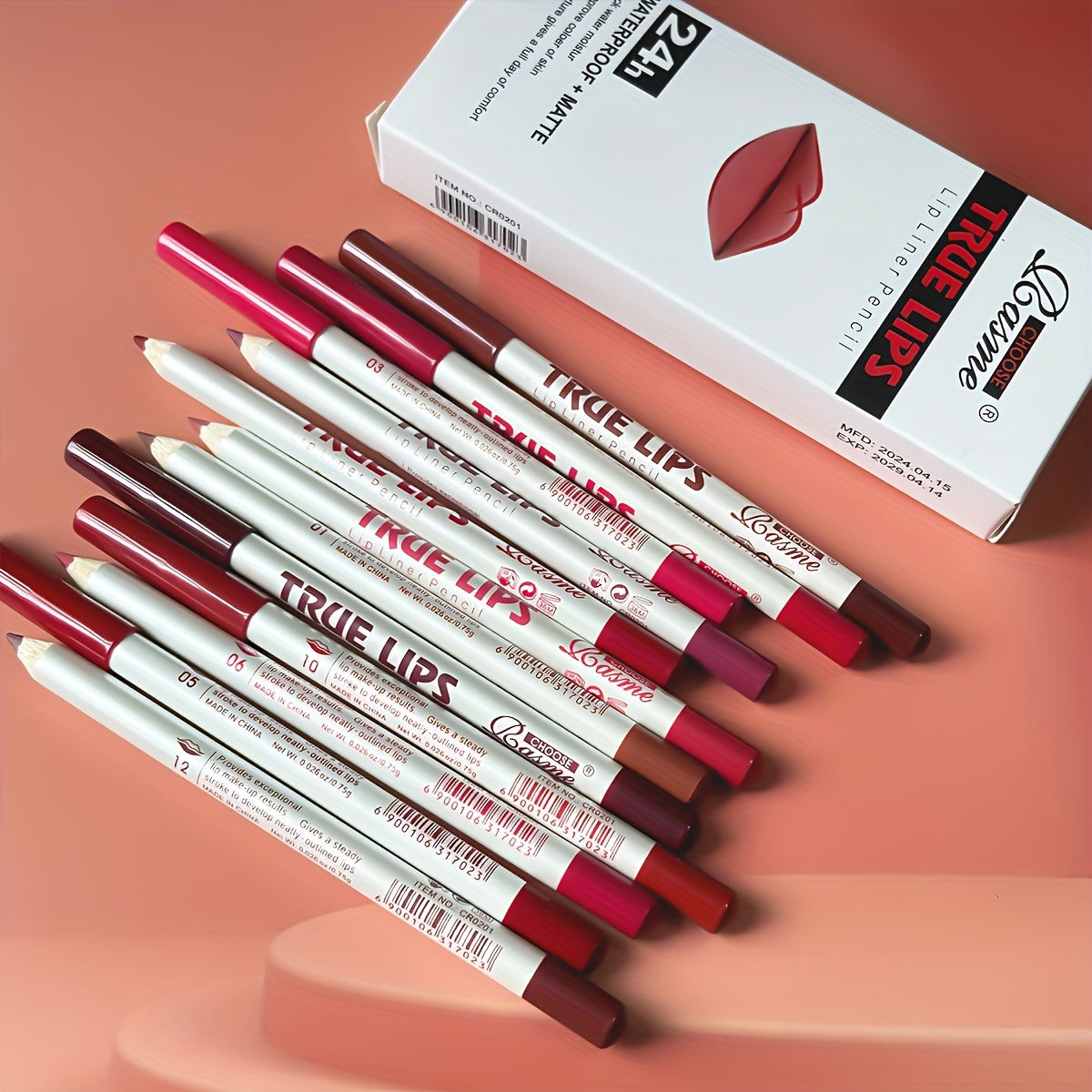 12pc Matte Lip Liner Pencil Set - Long-lasting, glide easily, in natural red tones, suitable for all skin types.