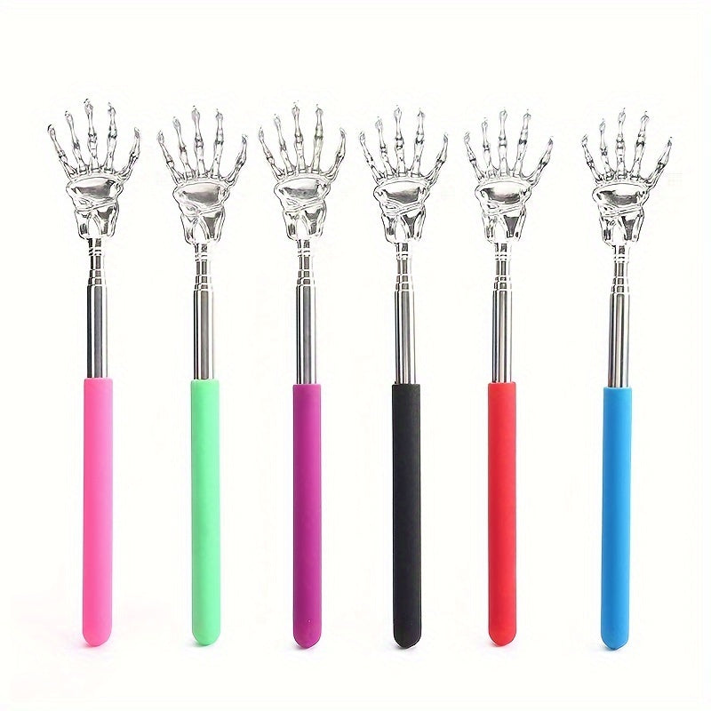 Telescopic stainless steel back scratcher for adults and elderly.