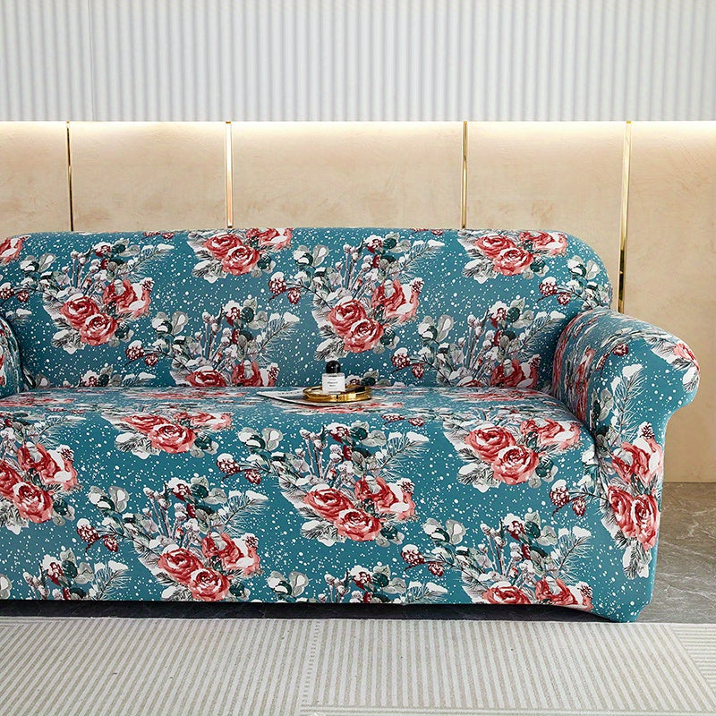 Modern printed sofa slipcover with elastic closure, made of 95% polyester and 5% spandex. Machine washable with active printing and stitched craftsmanship. Fits armchairs to sectional sofas, weighing 100-120gsm fabric.