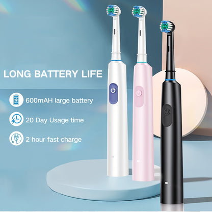 1 Round Rotating Electric Toothbrush with 8 Brush Heads, Travel Case, UCB-C Charging, 5 Modes, Super Fast Cleaning Mode - Perfect for Home and Travel, Ideal Gift