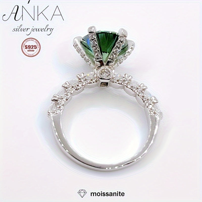 3CT Green Moissanite Engagement Ring - S925 Sterling Silver with Zirconia Accents, Elegant Design, Ideal for Weddings & Gifts, Full Diamond Setting, Weight.