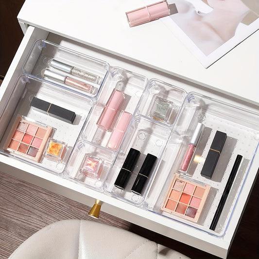 7-piece cosmetic storage box with drawer divider for organizing cosmetics, lipstick, and sundries.