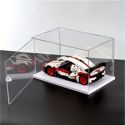 Transparent acrylic display box with opening door, ideal for collectibles and toys. Versatile home storage solution, measures 10-15" H x 20-25" W x 30-40cm D.