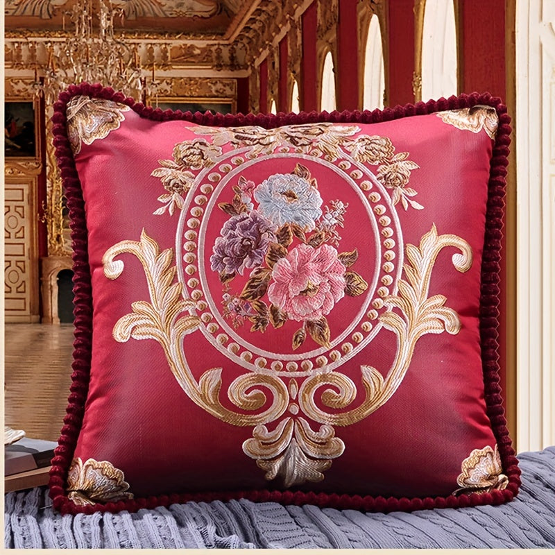 One piece of Embroidery Rose Floral Jacquard Square Throw Pillow Case Cover, featuring a single-sided design. Perfect for adding a touch of elegance to your home, room, living space, bedroom, or car decor. Please note that pillow core is not included.