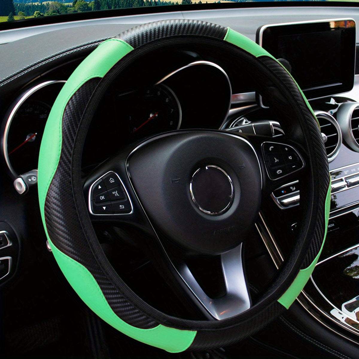 Inner Circle Car Steering Wheel Cover, Carbon Fiber, Non-Slip, 37-38CM, Accessories