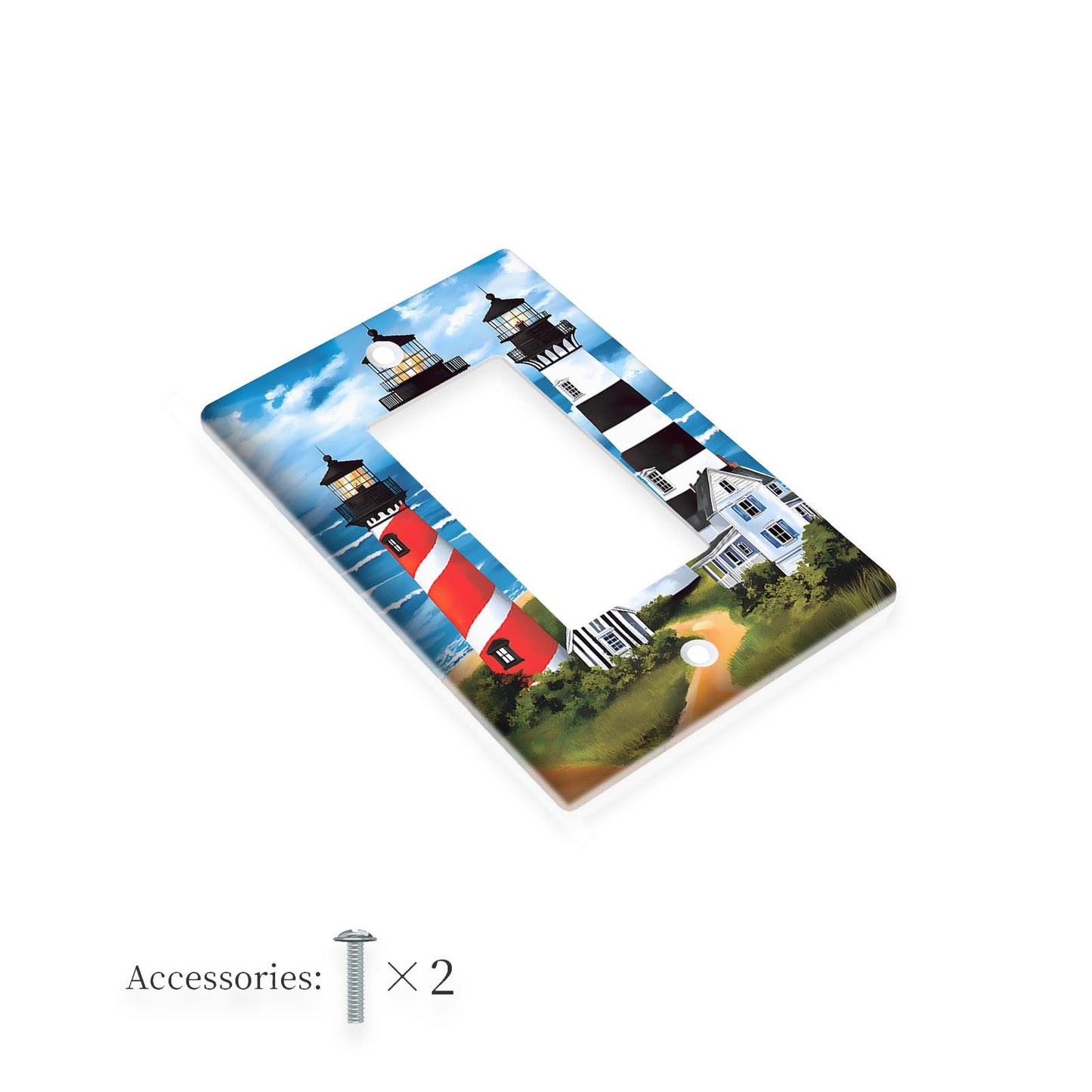 1-pc Lighthouse Light Switch Cover, for Indoor/Outdoor use, Battery-Free, Easy to Clean, fits 1Gang/2Gang switch. Ideal for Bedroom/Kitchen/Home/Bathroom décor.