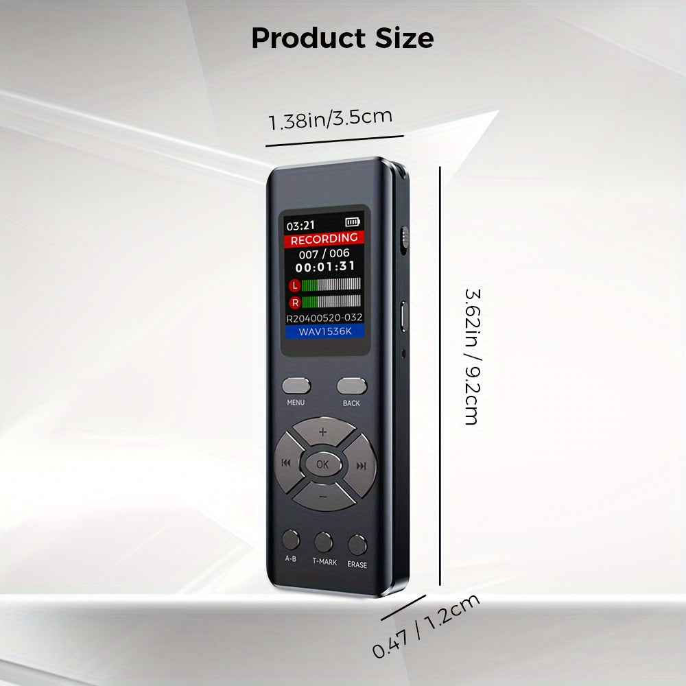 Cappsu 72GB Digital Recorder with Dual Microphone, HD Recording, A-B Repeat, Noise Reduction, Voice Activation, and headphone/microphone compatibility.