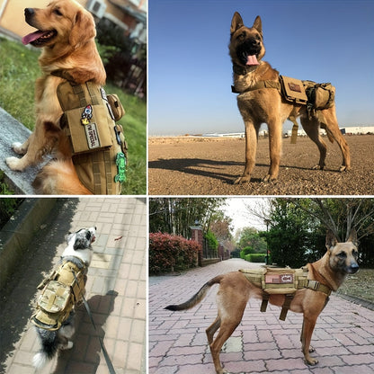 Tough, waterproof dog harness with pockets, washable, tan color, great for training and outdoor use.