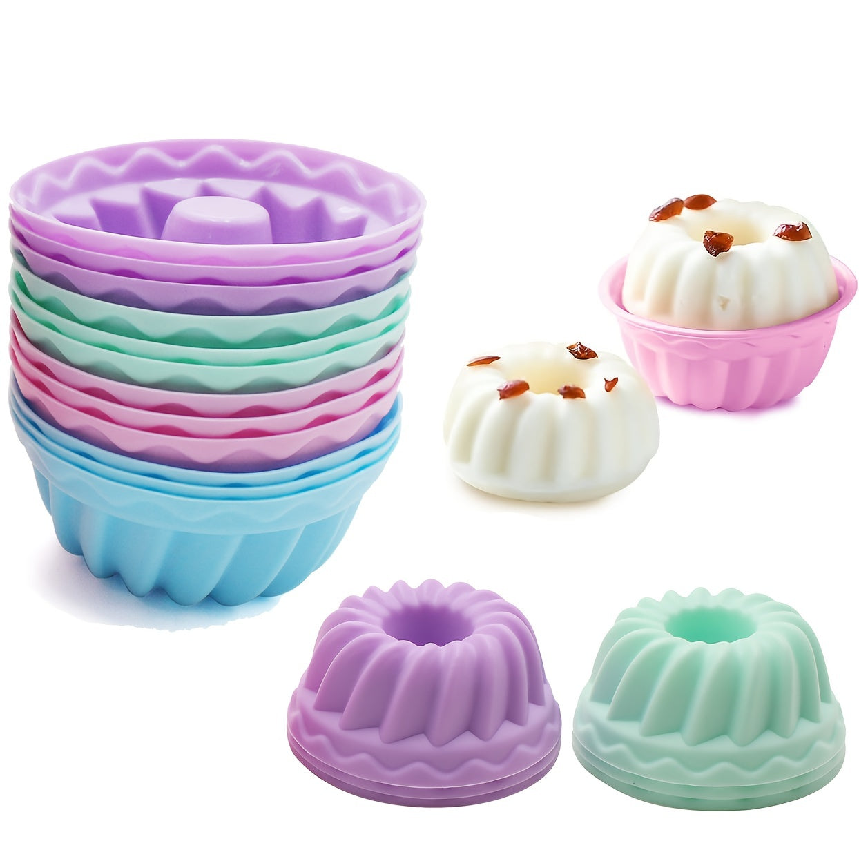 Silicone Muffin Cups Set - Includes 12 Fluted Tube Cake Cups, Reusable Cupcake Liners, and Mini Bundt Molds - Essential Baking Tools, Kitchen Gadgets, and Accessories for Recipes