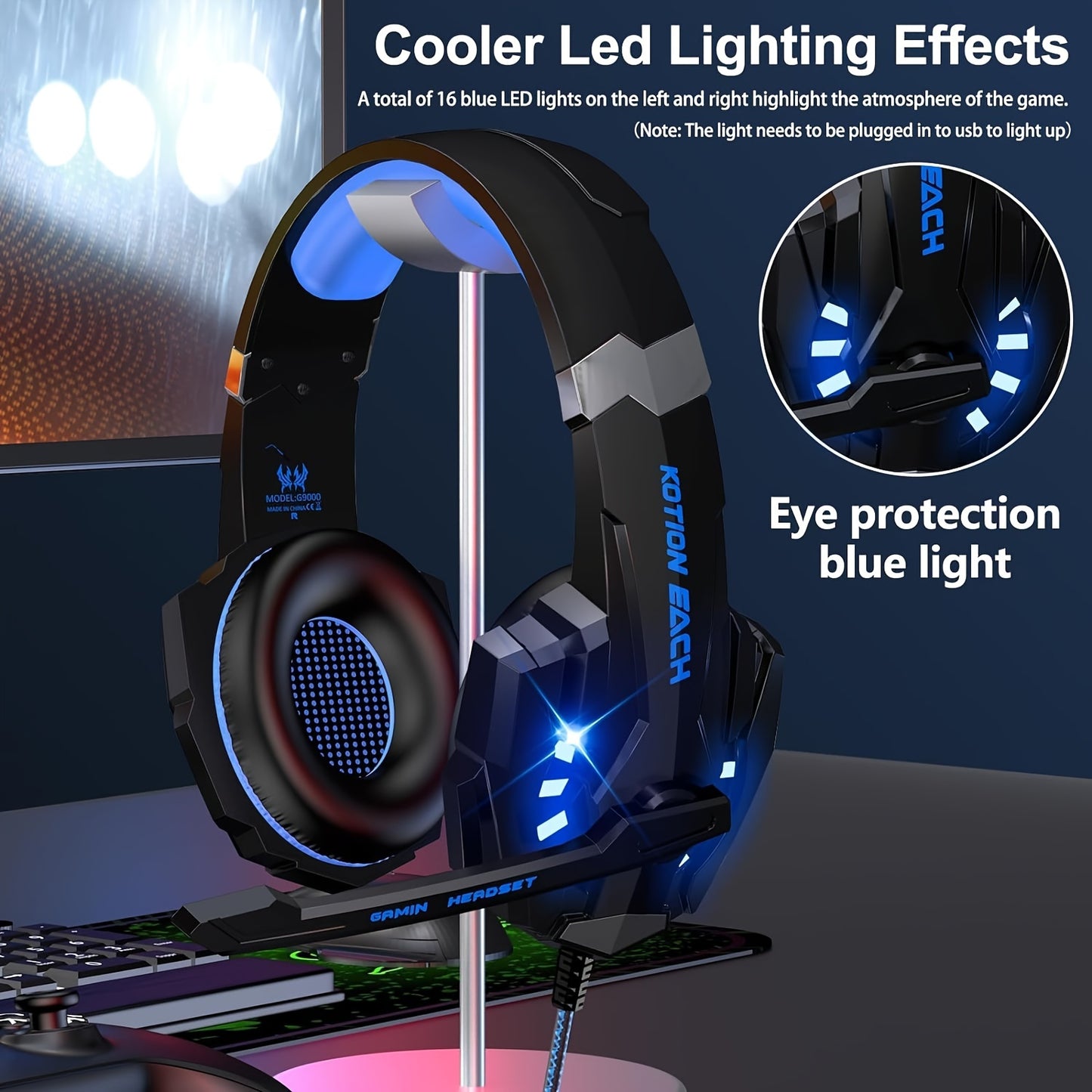 G9000 Stereo Gaming Headset with Noise Cancelling Mic and LED Light for PS4, Xbox One, PS5.