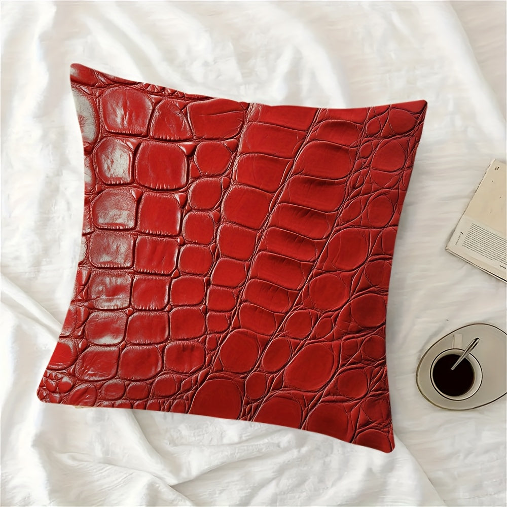 Square Pillow Cover with Crocodile Leather Print, 100% Polyester, Double-Sided Design, Machine Washable, Invisible Zipper, Durable Woven Fabric - Perfect for Home and Office Decor (Insert not included)