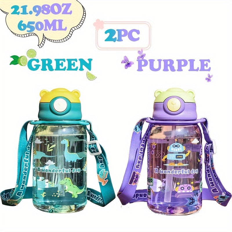 2-Pack of 20.98OZ Bear Water Bottles with Straw & Strap - Hand washable, BPS free, ideal for school, travel, sports, holidays and celebrations.