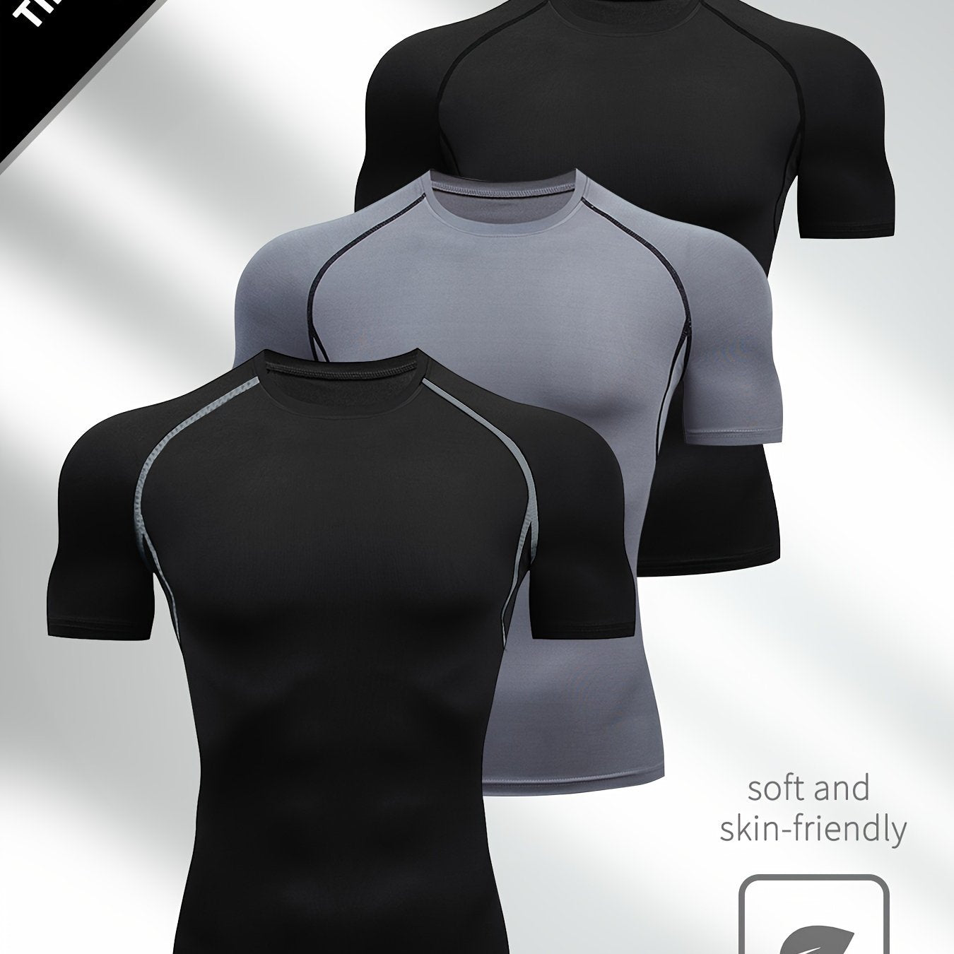 3 Men's Sports Workout Shapewear Tops: Compression and moisture-wicking for fitness activities.