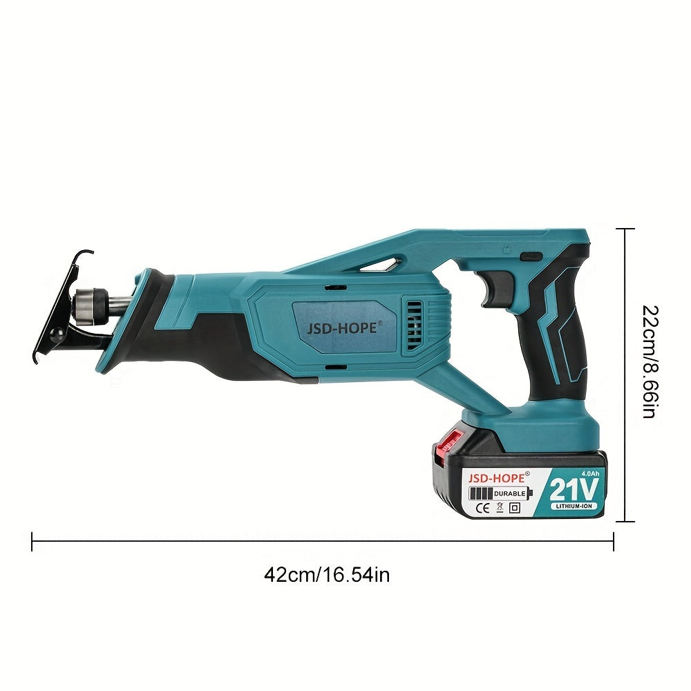 JSD-HOPE Cordless Reciprocating Saw with European Standard Plug, Durable PPSU Material, Rechargeable 18650 Battery Included (No Chainsaw Disc Blade)