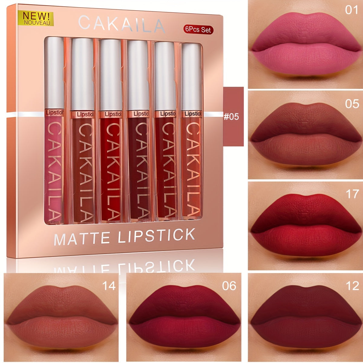 CAKAILA 6-Color long-lasting and waterproof lip gloss set for women.