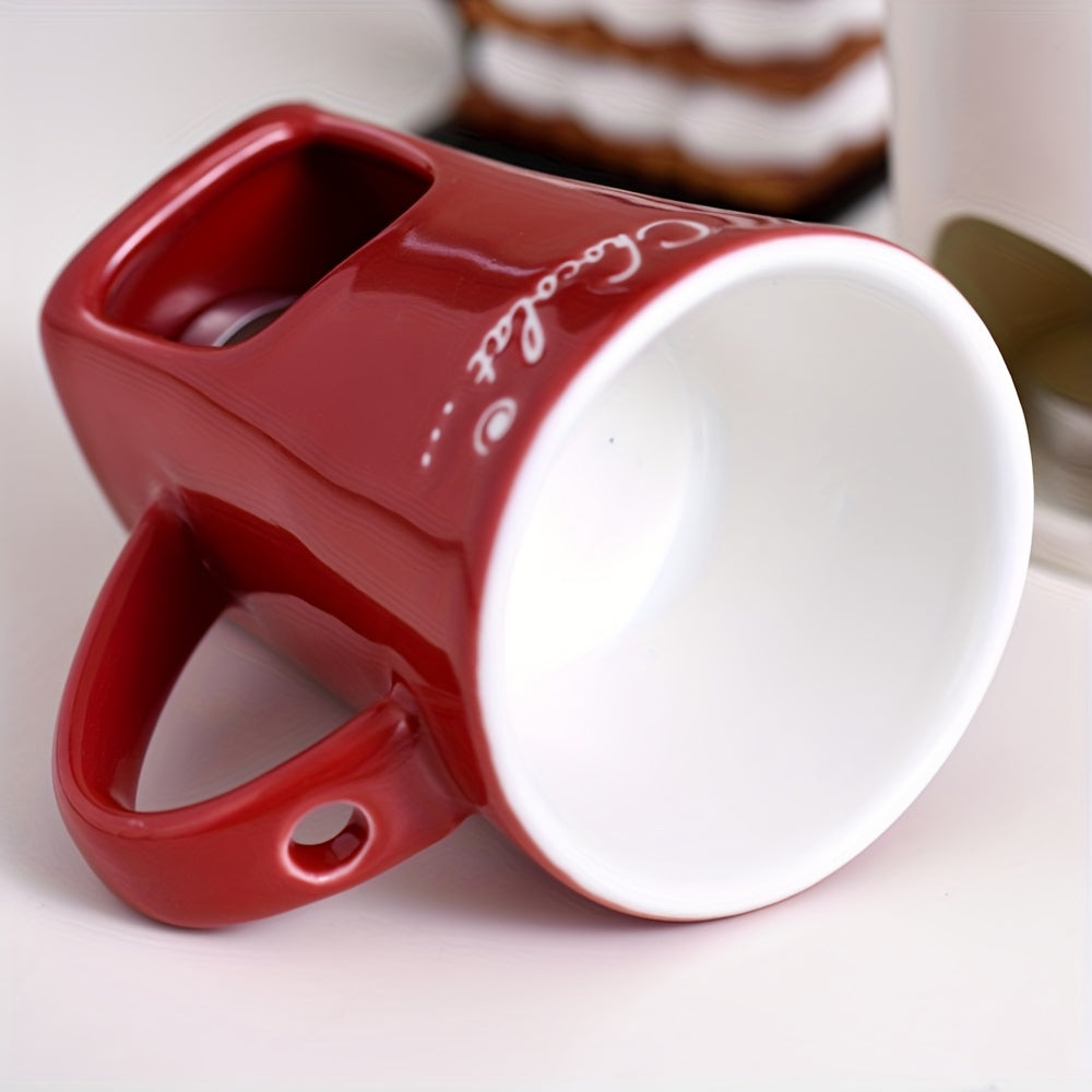 White ceramic cup for melting ice cream, cheese, or chocolate with a fork for holding candles and heating coffee; 150ml/5oz novelty mug.