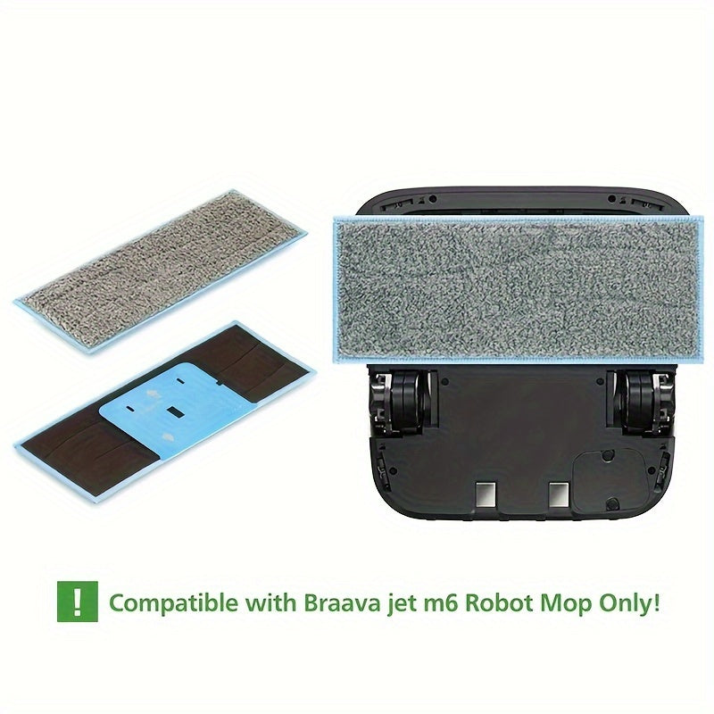 Get six packs of wet mopping pads that are compatible with the iRobot Braava Jet M6 (6110), (6012), and (6112) ultimate robot mop. These Brava mop pads are specifically designed for use with the iRobot Braava Jet M6 cleaning solution.