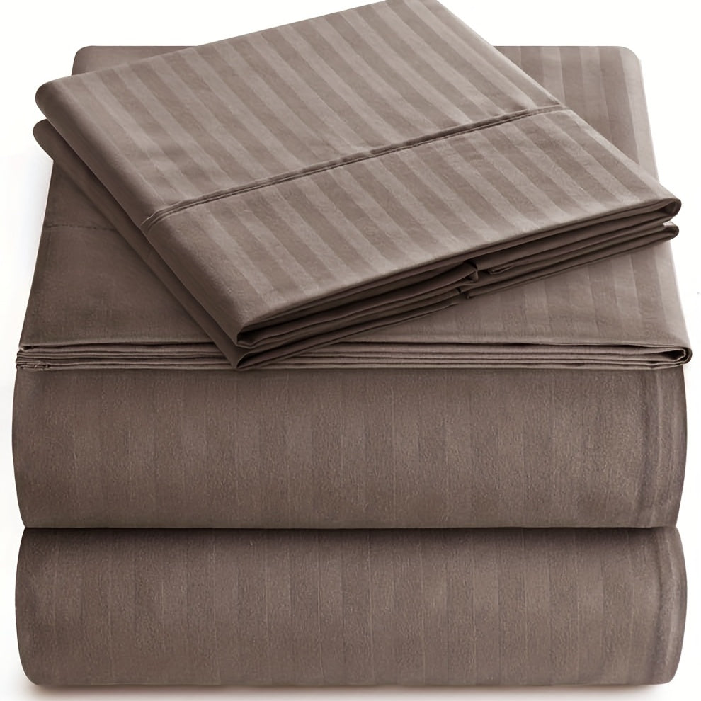 Luxurious Italian-Style Striped Sheet Set, 4 Pieces Included, Made with 1800 Thread Count Microfiber, Features Deep Pockets for Easy Fit, Resistant to Wrinkles, Stains, and Fading, Breathable and suitable for All Seasons, Easy to Clean in Washing