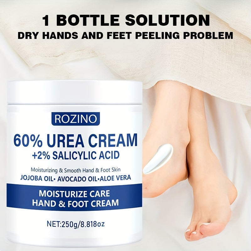 ROZINO 250g Urea Hand & Foot Cream with Salicylic Acid, Hypoallergenic Moisturizing Care, Smoothes Dry & Rough Skin, with Jojoba & Avocado Oil