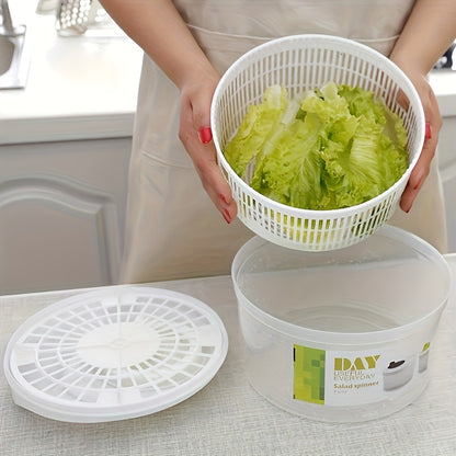 1pc Kitchen tool that is a multi-functional PP salad spinner, colander basket, and drainer measuring 24.51cm. No-power required for quick and healthy preparation of fruits and vegetables.