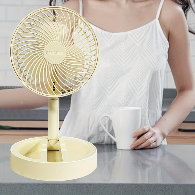 Compact and Mighty Portable Fan - USB-Powered, Foldable for Convenient Home & Office Use, Mini Standing Fan with Easy Carry Handle for Cool Comfort, Portable Mini Fan in a Quiet yet Powerful Design