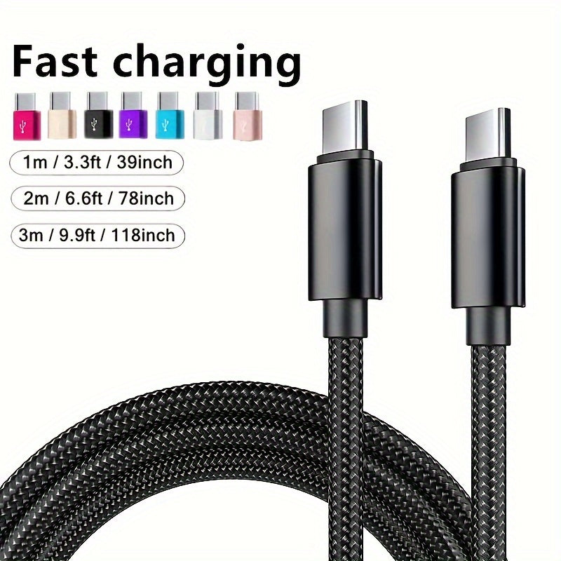 Fast charging USB-C to Type-C cable, compatible with Samsung, MacBook, iPad, and Xiaomi devices.