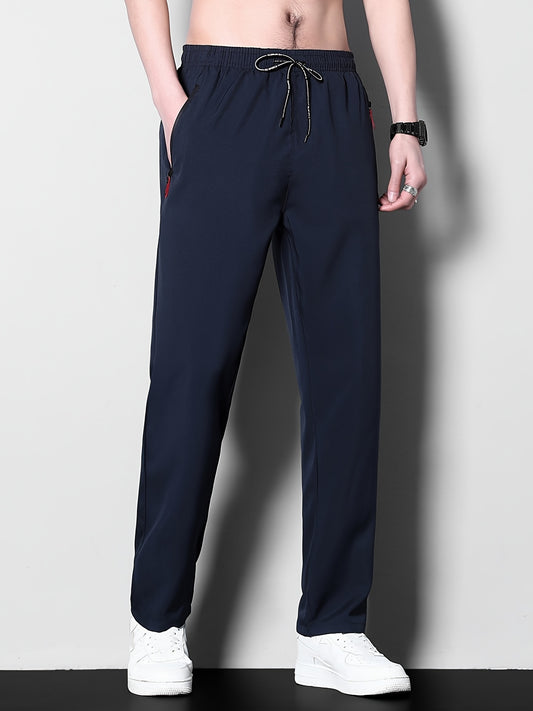 Men's breathable joggers, quick-dry athletic pants with zipper detail, machine washable.