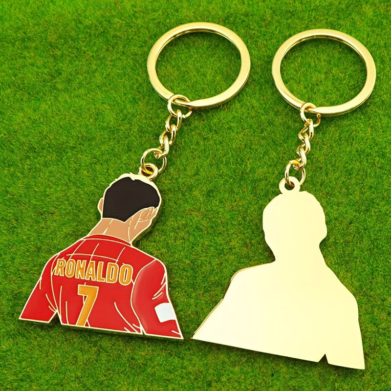 Keychain featuring the silhouette of Cristiano Ronaldo - Made with Zinc Alloy, has a sporty design and is an ideal gift for soccer enthusiasts.