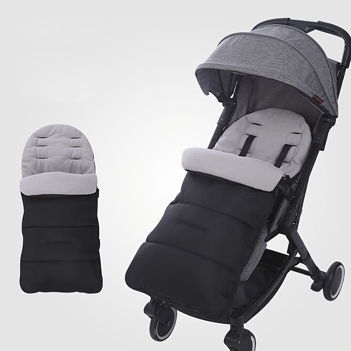 Christmas Black Polyester Fiber Baby Stroller Footmuff And Cushion Set - Universal Cozy Fleece Lined Bunting Bag with Thick Padding, Windproof Warm Cover for Infant Carriage, Suitable for 0-3 Years