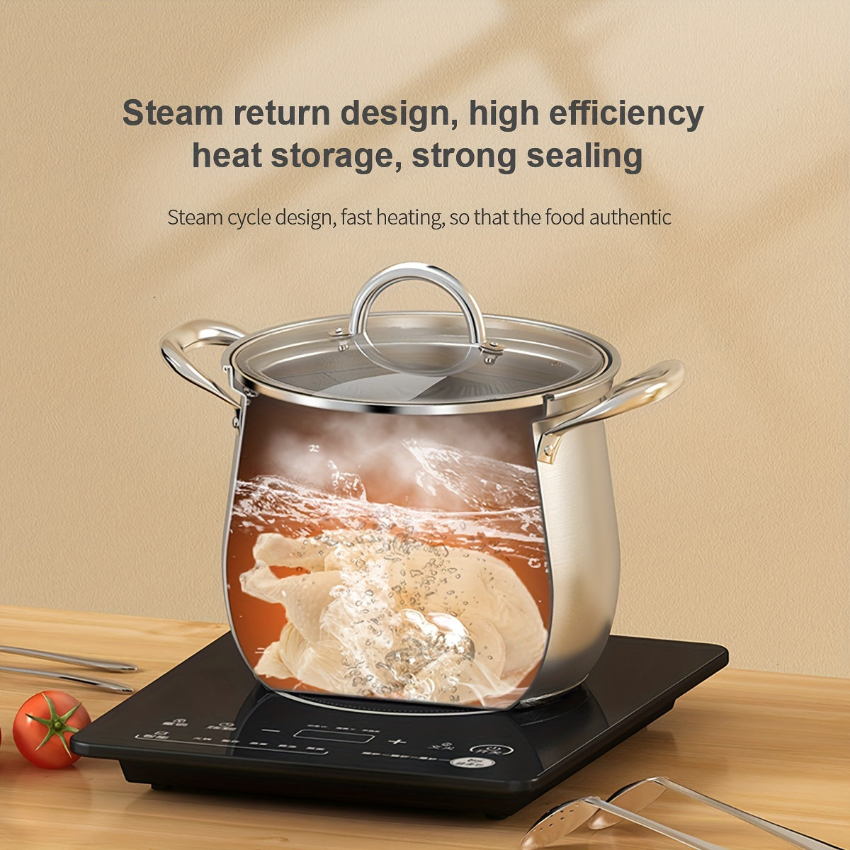 Large Capacity High Soup Pot made of 304 Stainless Steel, Thickened for Household use. Can be used for Cooking Porridge, Stews, and Steaming on Electromagnetic or Gas Stoves.