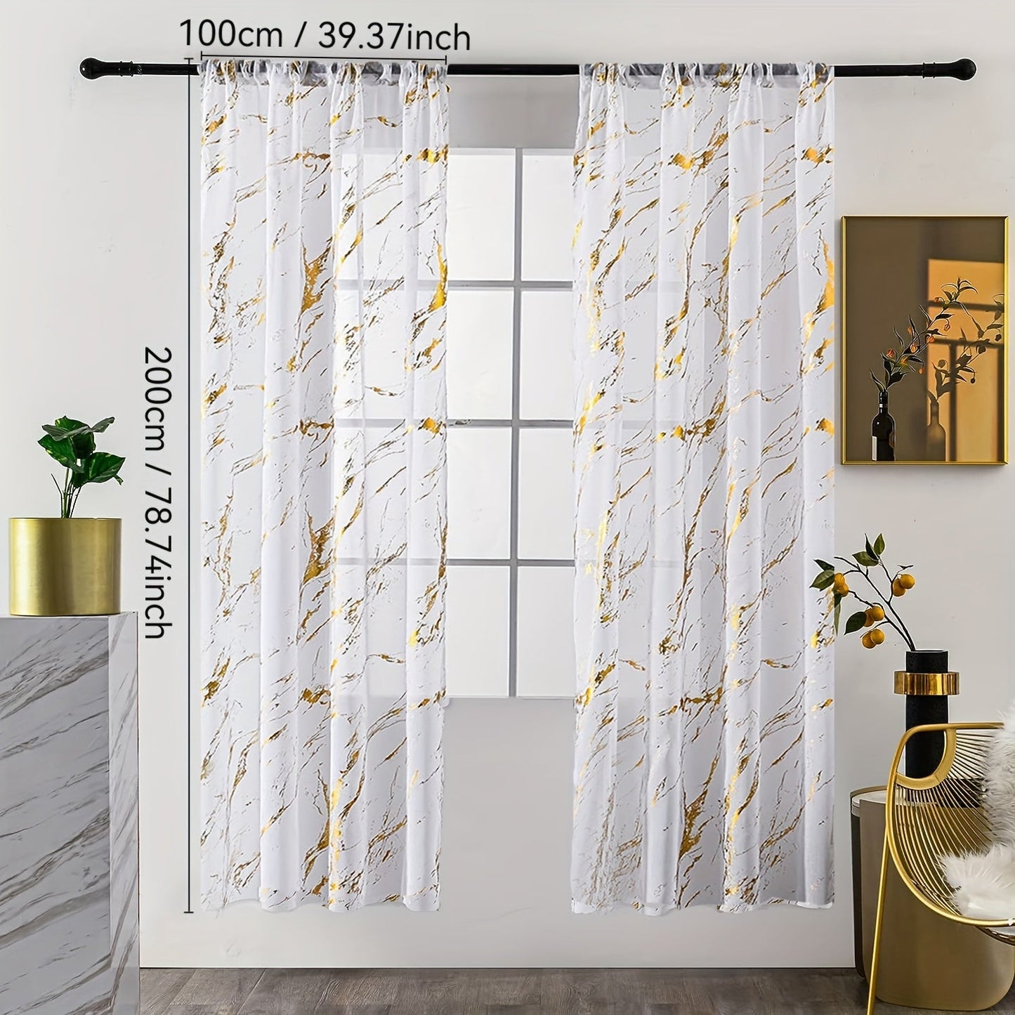 Elegant sheer curtains featuring a marble pattern print, perfect for enhancing the decor of living rooms, bedrooms, and office windows.