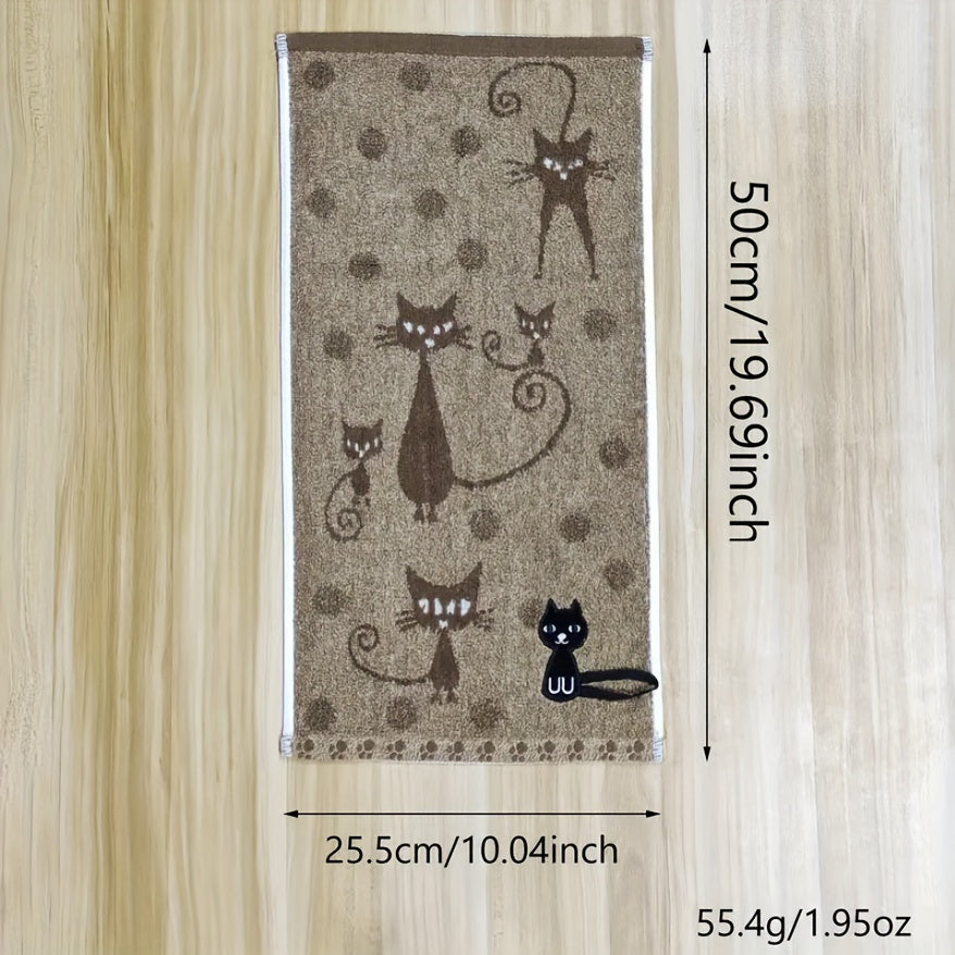 Soft, absorbent Cute Cat Pattern Velvet Hand Towel with Hanging Loop, perfect for kitchen, bathroom, or home decor. Available in Red, Blue, or Beige. Great gift idea with plush texture.