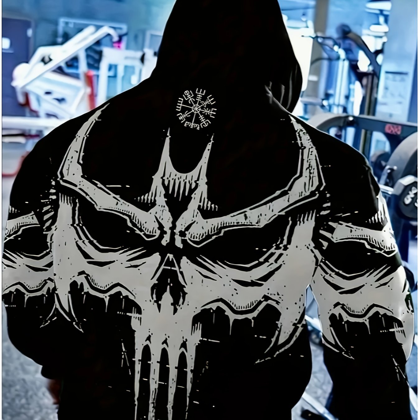 Men's 3D Skull Print Hoodie: Casual pullover with kangaroo pocket, soft polyester, machine washable, large size, perfect for plus size