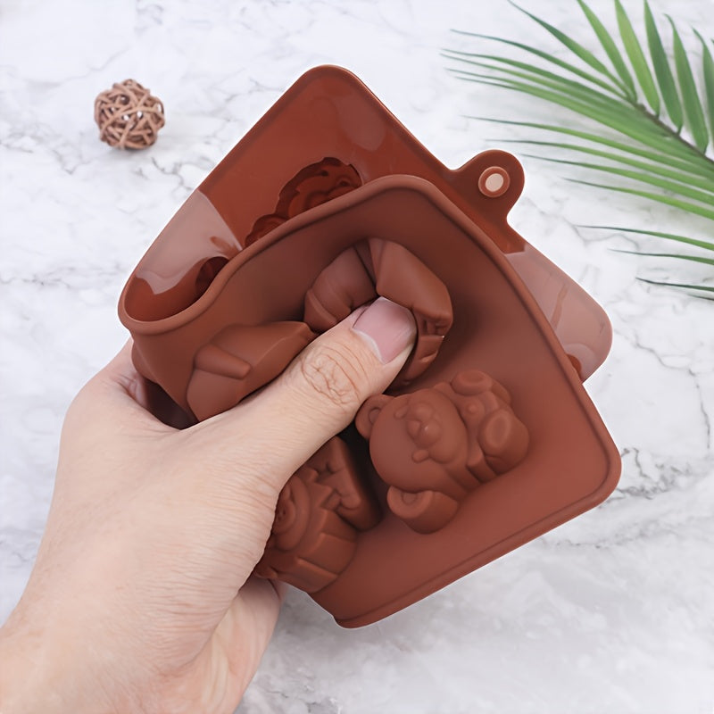 Animal Silicone Mold featuring Hippo, Lion, and Bear shapes for making chocolates, soaps, or cakes. Perfect for DIY baking projects.