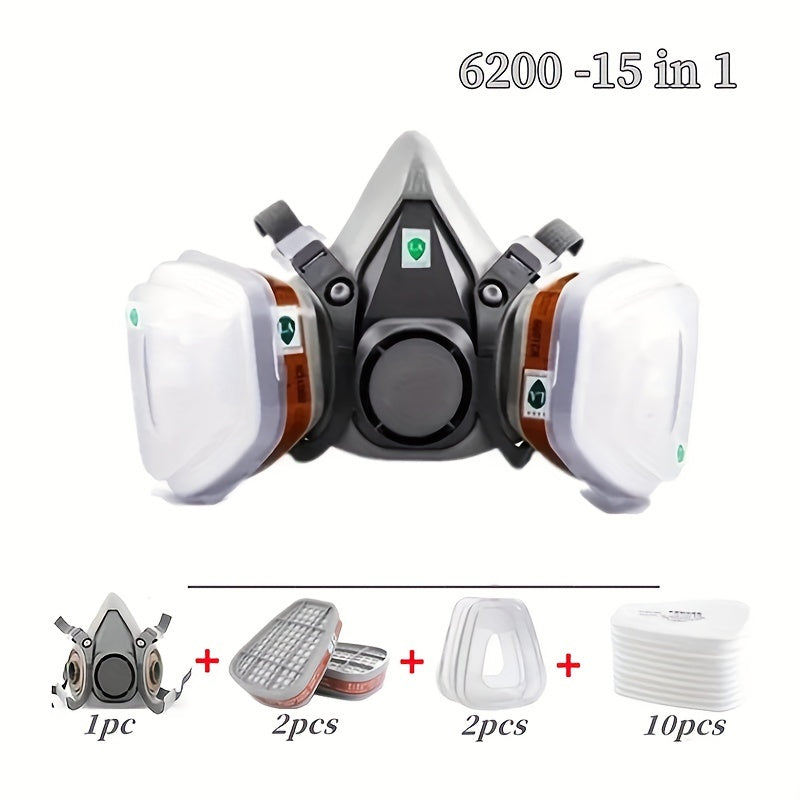 6200 Half Face Mask with Chemical & Pesticide Gas Filter, Dust Mask Set, Pull-On Safety Work Gear, Plastic Material