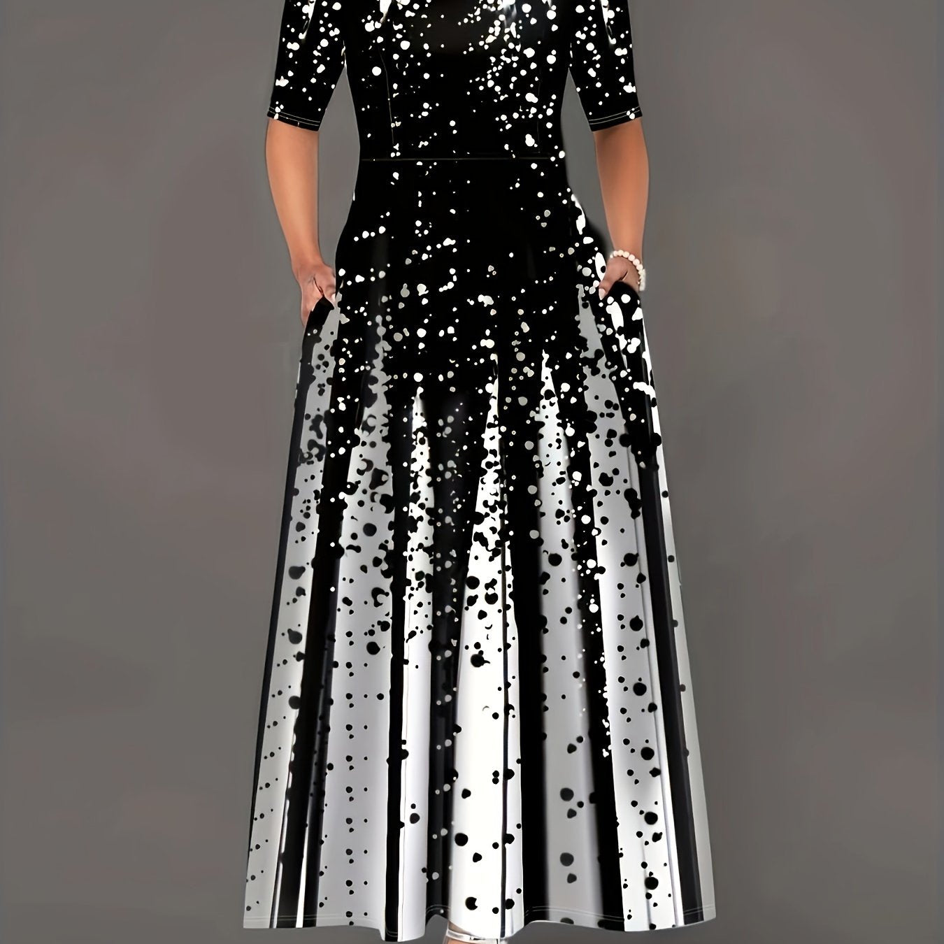 Stylish cross-border women's long dress with printed round neck.