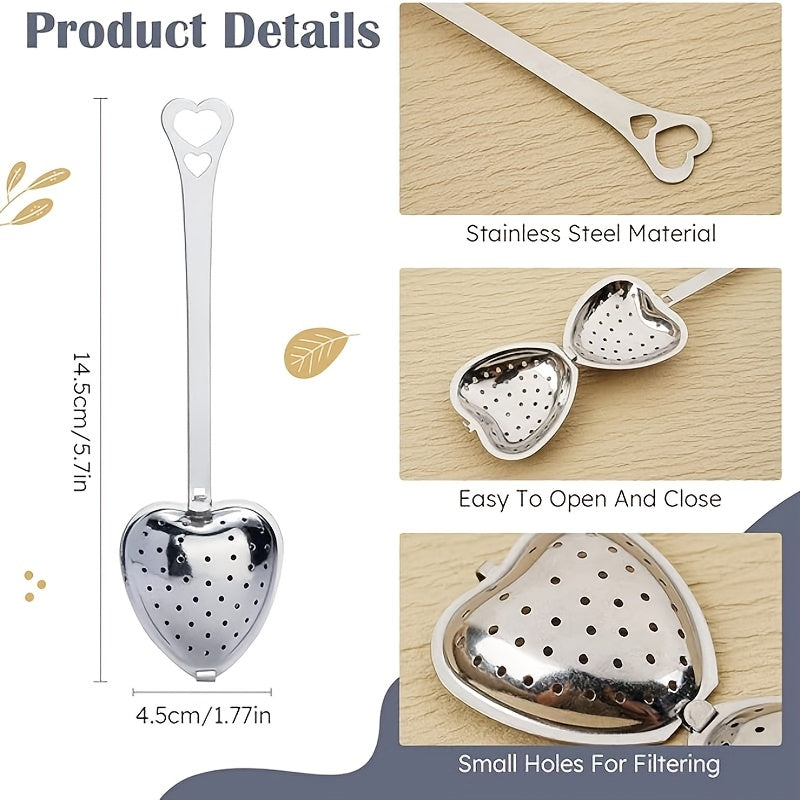 Heart-Shaped Tea Infuser made of Stainless Steel, featuring a Long Handle and Fine Mesh Strainer. Ideal for gifting during Christmas, Halloween, Thanksgiving, Valentine's Day, and Graduations.