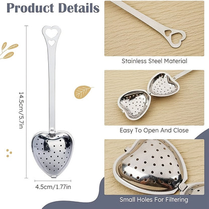 Heart-Shaped Tea Infuser made of Stainless Steel, featuring a Long Handle and Fine Mesh Strainer. Ideal for gifting during Christmas, Halloween, Thanksgiving, Valentine's Day, and Graduations.