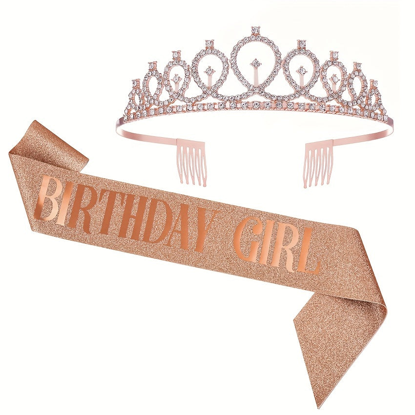 Birthday Party Crown Headband Set - Includes Birthday Queen/Girl Shoulder Strap and European/American Hairband Etiquette Strap