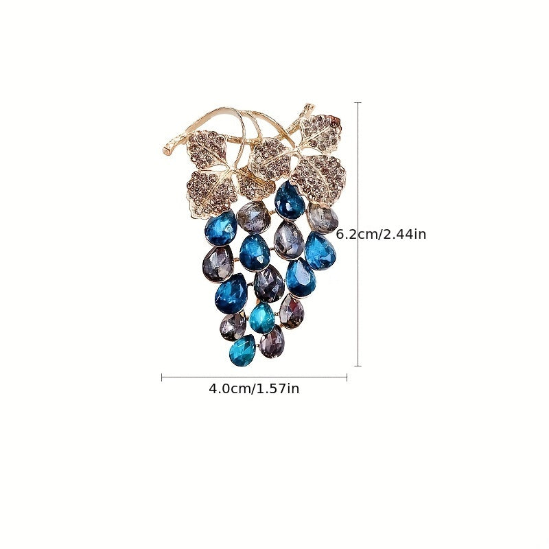 Elegant Luxury Grape Cluster Brooch Pin with Rhinestone Studded Alloy Fruit Shape, Novelty Simulation Modeling - Fashion Accessory for Coats, Suits, and Dresses. The Perfect Gift for Friends and Family.