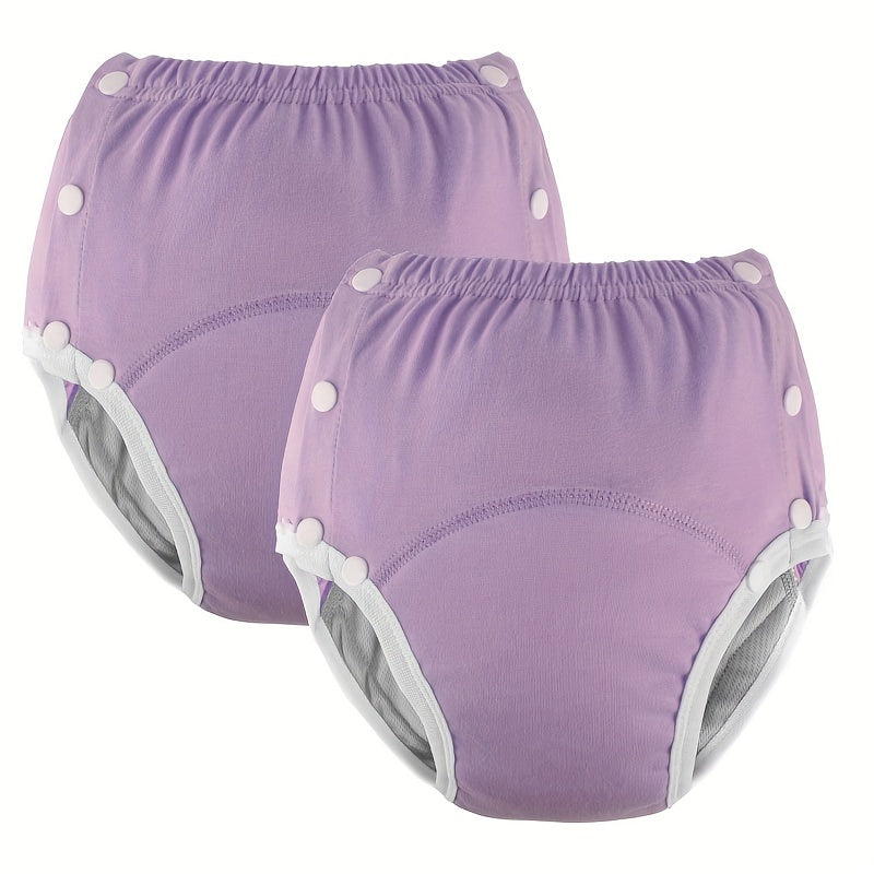 2 reusable cotton adult diapers with snap closure for seniors, available in multiple sizes.