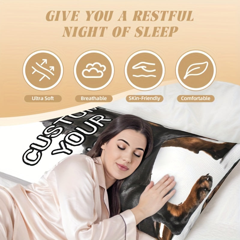 Show your pet love with our Personalized Pet Photo Body Pillowcase, measuring 50.8x137.16 cm. This plush hug pillow cover features a double-sided print of your beloved cat or dog, and is crafted from soft, breathable, and skin-friendly material for a